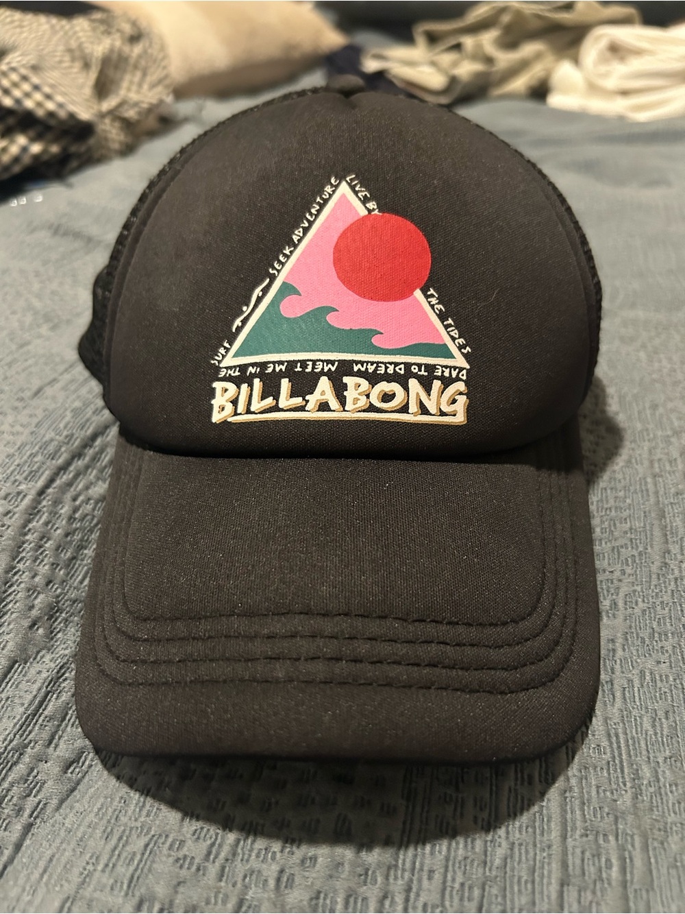 Billabong Black Trucker Hat with Pink, Red and Green Logo